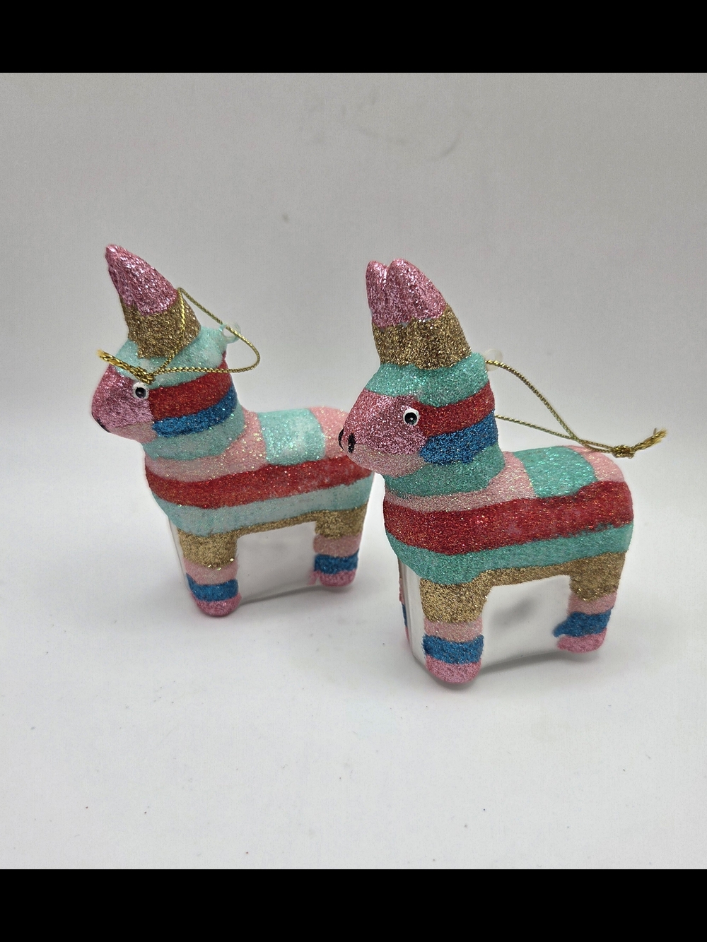 Pier 1 4" Rainbow Glitter Set Of Donkey Pinata Christmas Ornamrnts